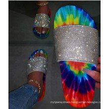 strap flats women sparkly sandals new design glitter rhinestone luxury bridal crystal slippers